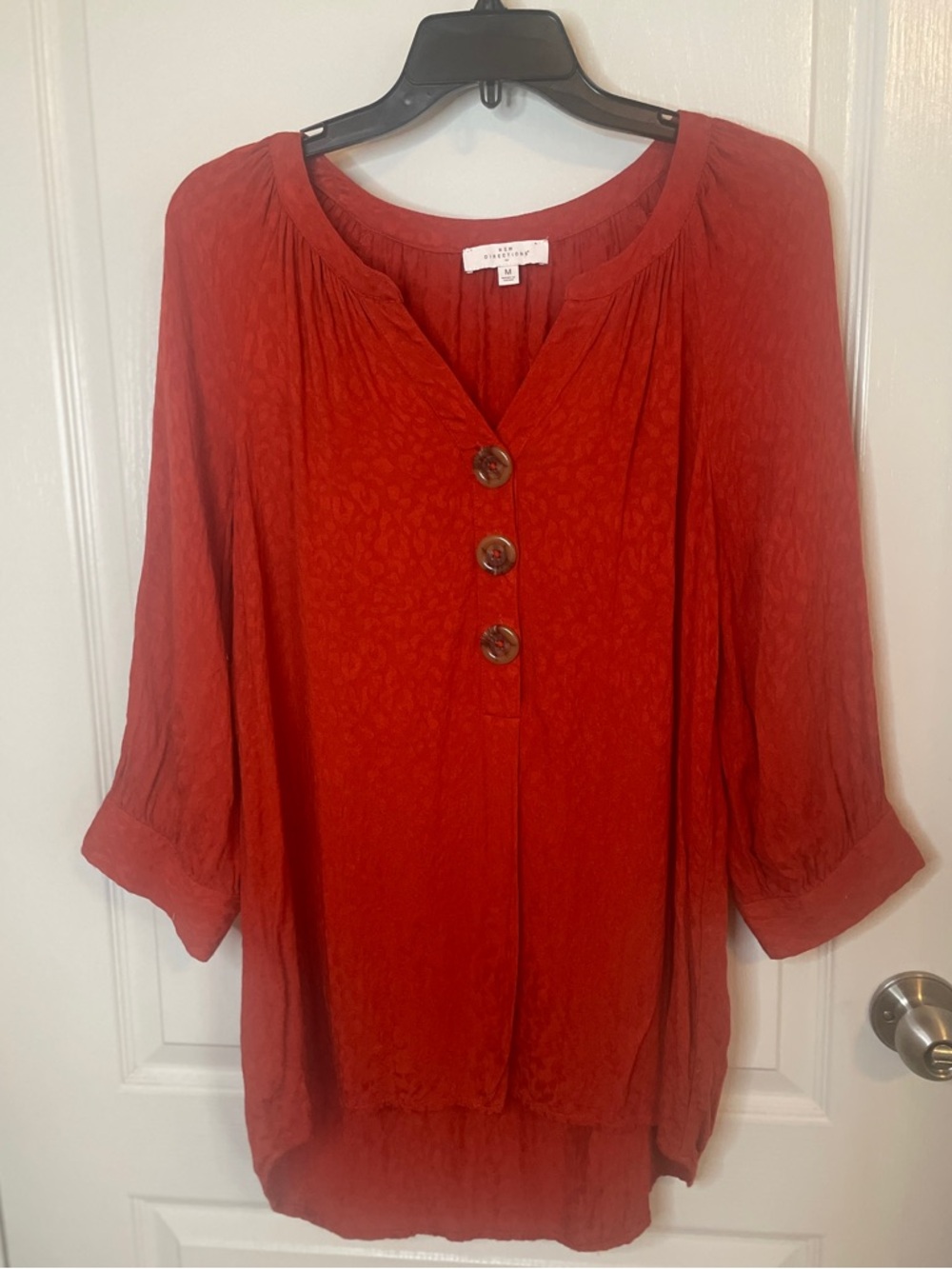 New Directions Rust Red 3 Button-Front Tunic Size Medium